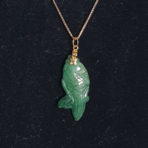 Beautiful Vintage Hand Carved Double Sides Genuine Green Jade Koi Fish Pendant - Picture 9 of 13